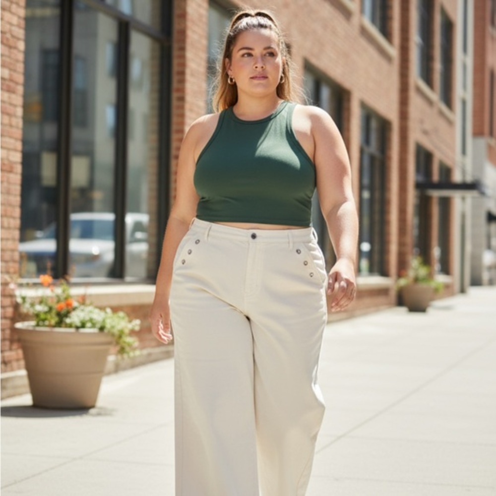 Juicy Couture Cream Corduroy Wide Leg Sailor Pants Plus Size‎ 18W Off White Logo